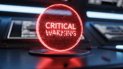 Hologram red warning alert glowing on futuristic digital control panel with glowing exclamation symbol, technology concept for critical system error and high tech interface panel - Powered by Adobe