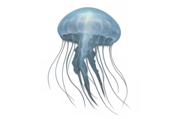Blue jellyfish species swimming freely in ocean water, marine life illustration isolated on transparent background