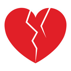 Illustration of a red broken heart isolated on white background, symbolizing heartbreak