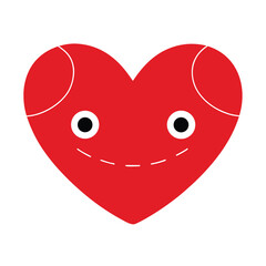 A red heart with a cute face isolated on white background, conveying love and happiness