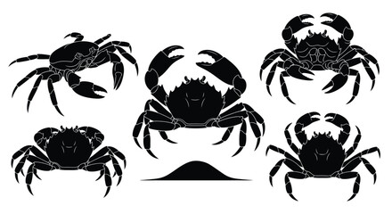 Several black crab silhouettes are displayed in a variety of poses