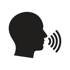 Person speaking with sound waves icon representing a voice command and a communication for a public speech and a conversation