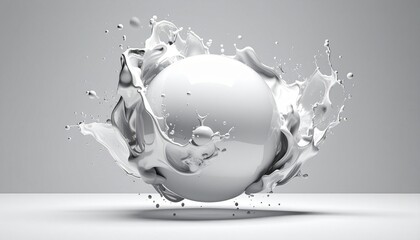 White Sphere with Liquid Splash Abstract Design Elegant and Modern Illustration for Wellness and Health Concepts.
