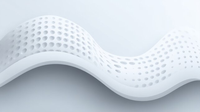 Abstract white wave pattern with perforated design and smooth curves on a minimalistic background suitable for modern art or technology themes
