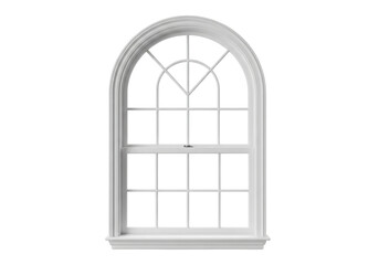 Arched window PNG isolated on transparent background, architectural element with decorative frame and multiple panes for design projects