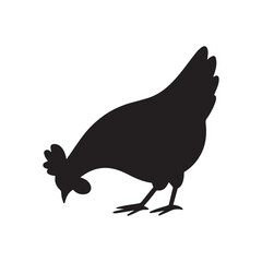 Stylized Chicken Silhouette in Side Profile with Open Beak and Tail Feathers Isolated Vector