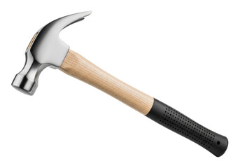 Claw hammer isolated PNG on transparent background, steel head and wooden handle tool for...