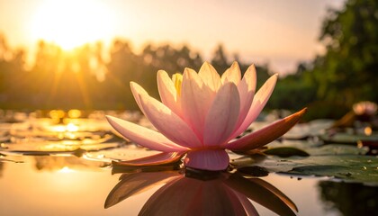 Serene Lotus Blossom at Sunset - A Symbol of Peace and Tranquility.