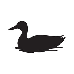 Stylized Duck Silhouette Floating on Water in Side Profile Isolated Vector
