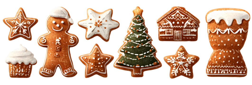 Cartoon christmas gingerbread cookies set. Xmas gingerbreads sweets star snowflake tree man, noel holiday decoration vector illustration
