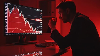 Stock market financial crisis business stress investment loss trading screen with red lighting economic downturn computer monitor office desk data visualization chart analysis technology finance - Powered by Adobe