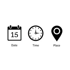 vector calendar, time, location icons set