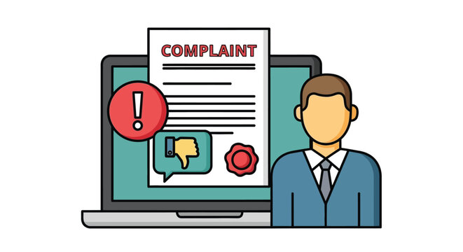 Vector illustration of customer service complaint form on laptop