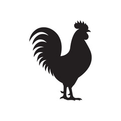  Stylized Rooster Silhouette in Side Profile with Prominent Comb and Tail Feathers Isolated Vector