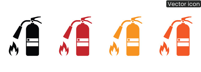 Instantly communicate urgent fire safety needs with this versatile set of extinguisher icons in vibrant colors, perfect for warnings and prevention campaigns.