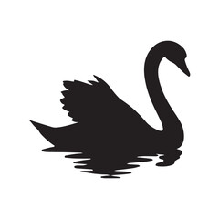 Stylised Swan Silhouette Floating on Water with Reflected Body and Ripples Isolated Vector