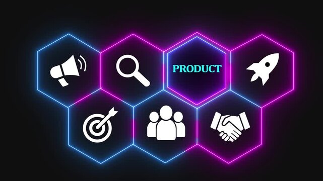 Glowing neon line Product Transfer concept button on a futuristic computer screen. technology background with rotating world map icon, Business.4k