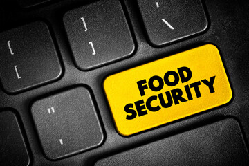 Naklejka premium Food Security is the measure of an individual's ability to access food that is nutritious and sufficient in quantity, text button on keyboard, concept background