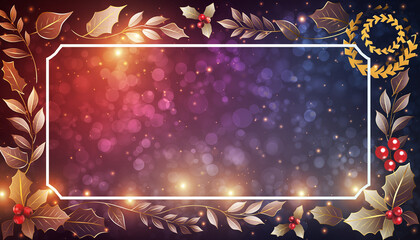 Colorful glowing holiday banner with bokeh Christmas lights.