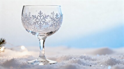 Wine glass snowflake design. Festive winter celebration theme. Simple seasonal backdrop.