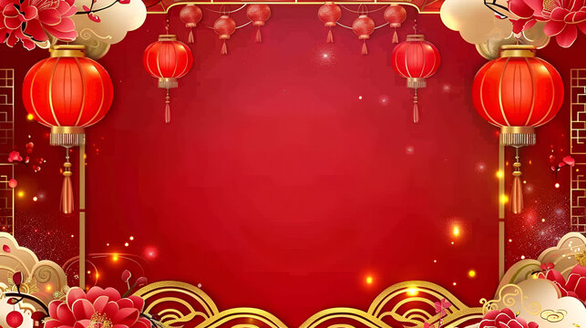Traditional chinese new year celebration with red lanterns and festive decorations