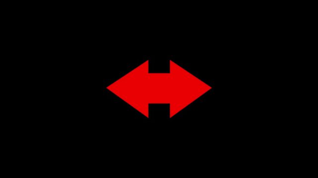 arrow indicating double meaning right and left sense icon animated on black background. Two Moving arrow right and left. right and left animated arrow symbols. right left directional red arrow. 