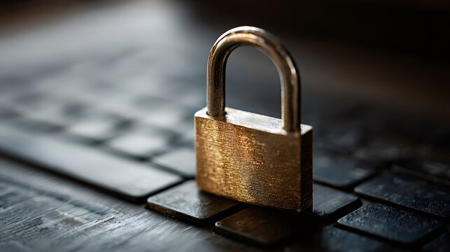 Padlock standing on a laptop keyboard symbolizing robust cybersecurity, internet privacy, and digital data protection, representing secure online information and network protection - Powered by Adobe