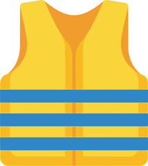 Yellow life vest with blue stripes. essential personal flotation device for water safety, swimming, boating, aquatic recreation, and emergency. flat.