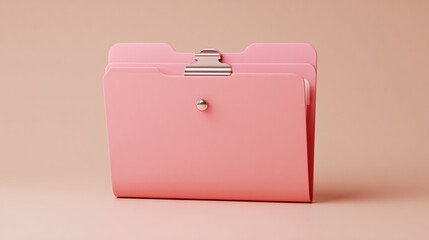 A pink file folder with clip on a pink surface against a matching background creates a calm and organized atmosphere, ideal for office use.