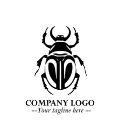 Beetle Logo Symbol in Black on the White Background with Simple Modern Insect Design