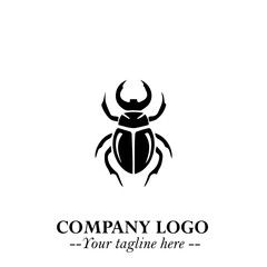 Beetle Logo Symbol in Black on the White Background with Simple Modern Insect Design