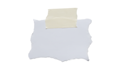 Torn white paper with a piece of beige tape attached isolated on transparent background