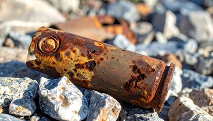 Rusty Metal Object on Rocks - A Study in Decay.