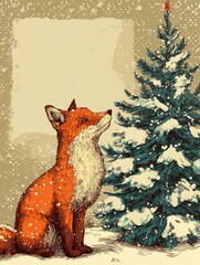 Obraz premium fox on a Christmas background illustration.