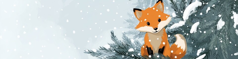 Obraz premium fox against the background of a Christmas tree illustration.
