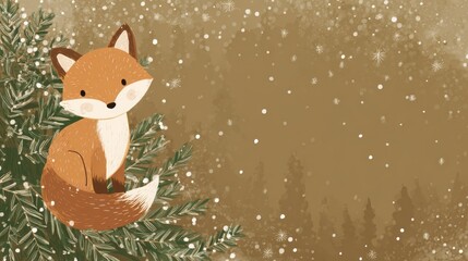 Obraz premium fox against the background of a Christmas tree illustration.
