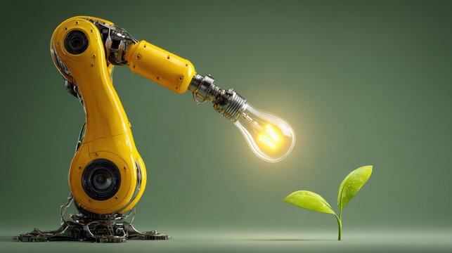 Robotic Arm Constructs Eco-Friendly Devices in Vibrant Industrial Setting - Powered by Adobe