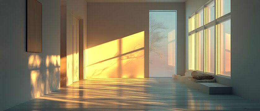 Warm Morning Light Gradient Across White Wall and Floor — Minimal Clean Background for Business Presentation, Marketing Template, and Modern Dashboard Layout