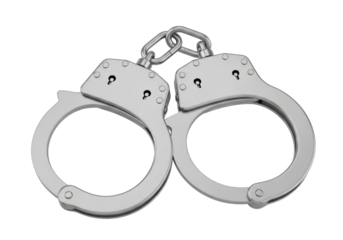 Shiny metal handcuffs isolated PNG, law enforcement restraint device for arrest and security on transparent background
