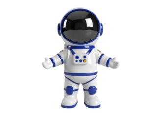 Cute astronaut toy PNG isolated on transparent background, spaceman figurine with blue accents for kids and space exploration themes