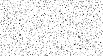 Vactor illustration of hand drawn seamless pattern with stars, moon and planets © ZubayerVector