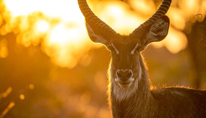 Majestic Waterbuck Portrait in Golden Light - A Wildlife Encounter.