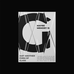 Abstract poster design with letter G and liquid glass distortion and refraction effects. Composition blending typography, reflection, and optical illusion.