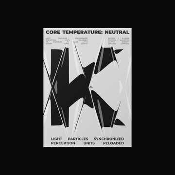 Abstract poster design with letter K and liquid glass distortion and refraction effects. Composition blending typography, reflection, and optical illusion.