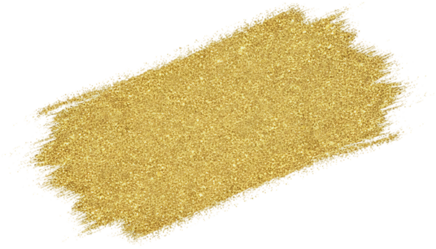 Abstract golden glitter paint stroke brush texture isolated on transparent background