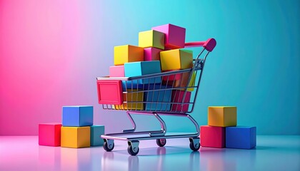 Shopping cart with colorful boxes image of shopping cart loaded with vibrant multi colored boxes ready for transport or display