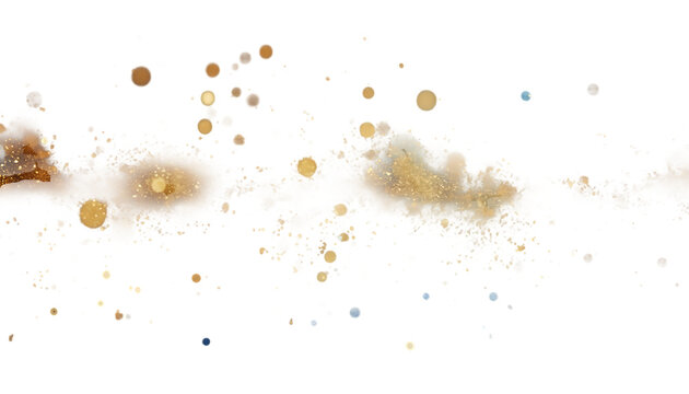 Abstract glowing particles and light flares in a dark night sky isolated on transparent background