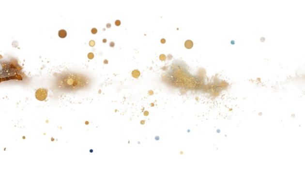 Abstract glowing particles and light flares in a dark night sky isolated on transparent background