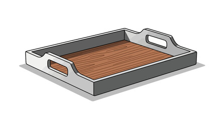 Empty serving tray with handle cutouts and wooden base