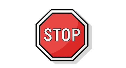 Red octagonal stop sign with white border and white text